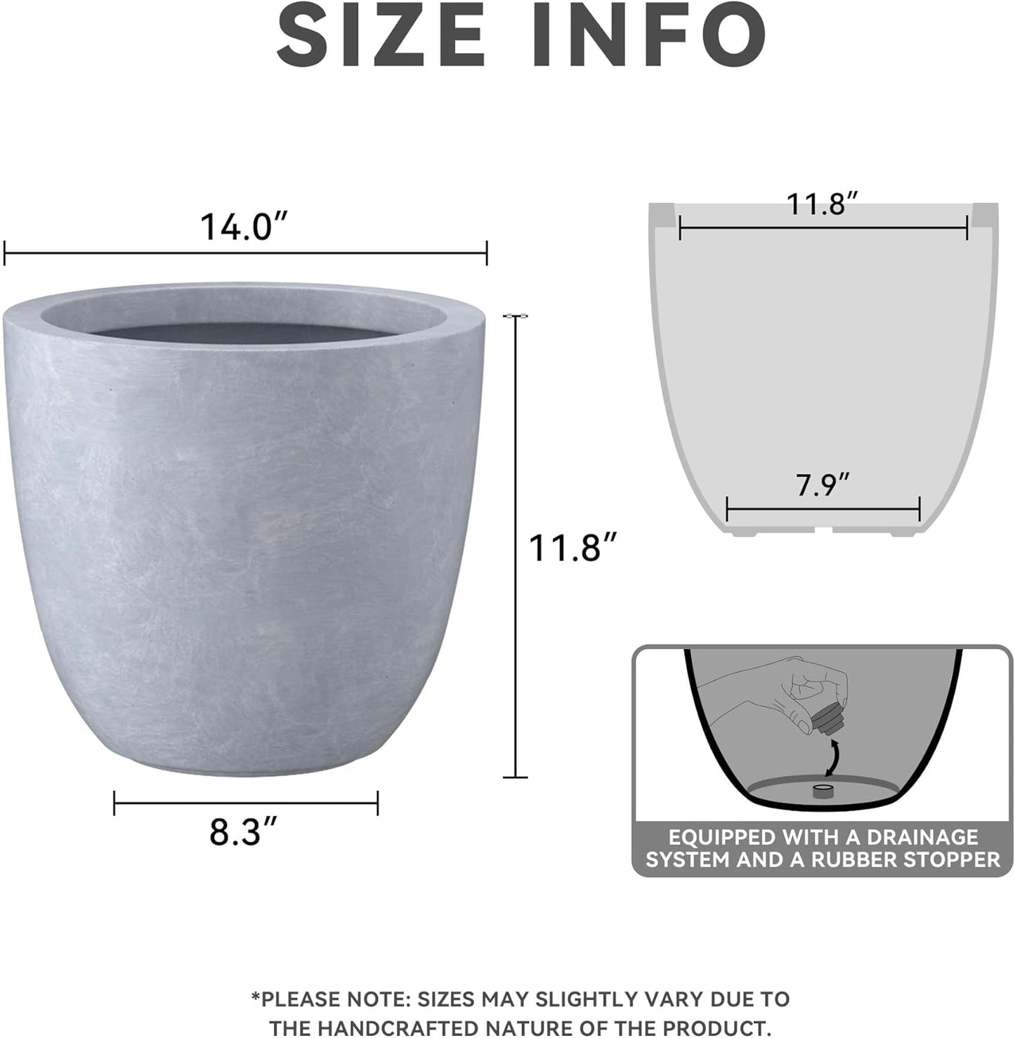Kante 14 Inch Dia Round Concrete Planter, Indoor Outdoor Large Plant P