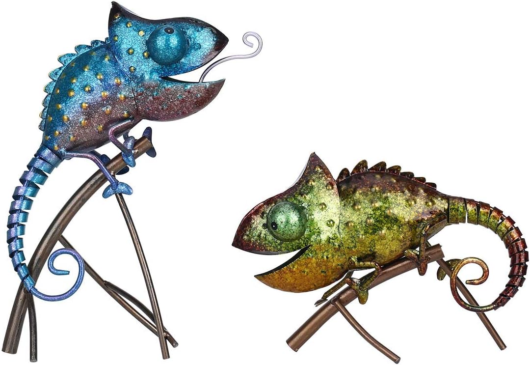 Tooarts Metal Chameleon Sculpture Wild Animal Figurine Indoor Outdoor 