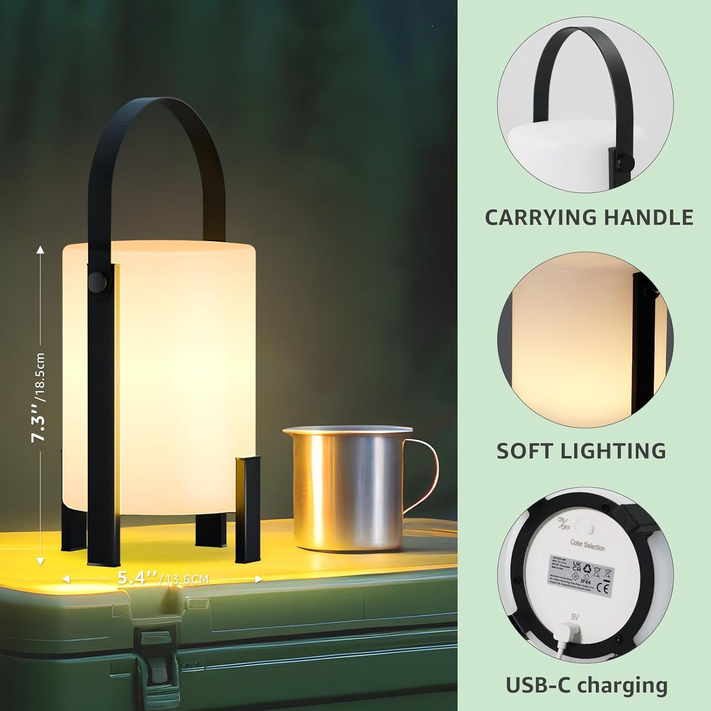 uuffoo LED Table Lamp Shower Lamp Rechargeable Lantern Cordless 3000K and Candle Light IP44 Rain-Resistant | with Remote | PE & Metal for Indoor Outdoor Bathroom Patio Camping Restaurant Home