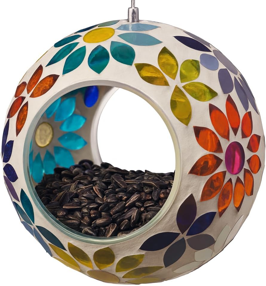Backyard Expressions Hanging Glass Bird Feeder - Multicolor - Fly Thro