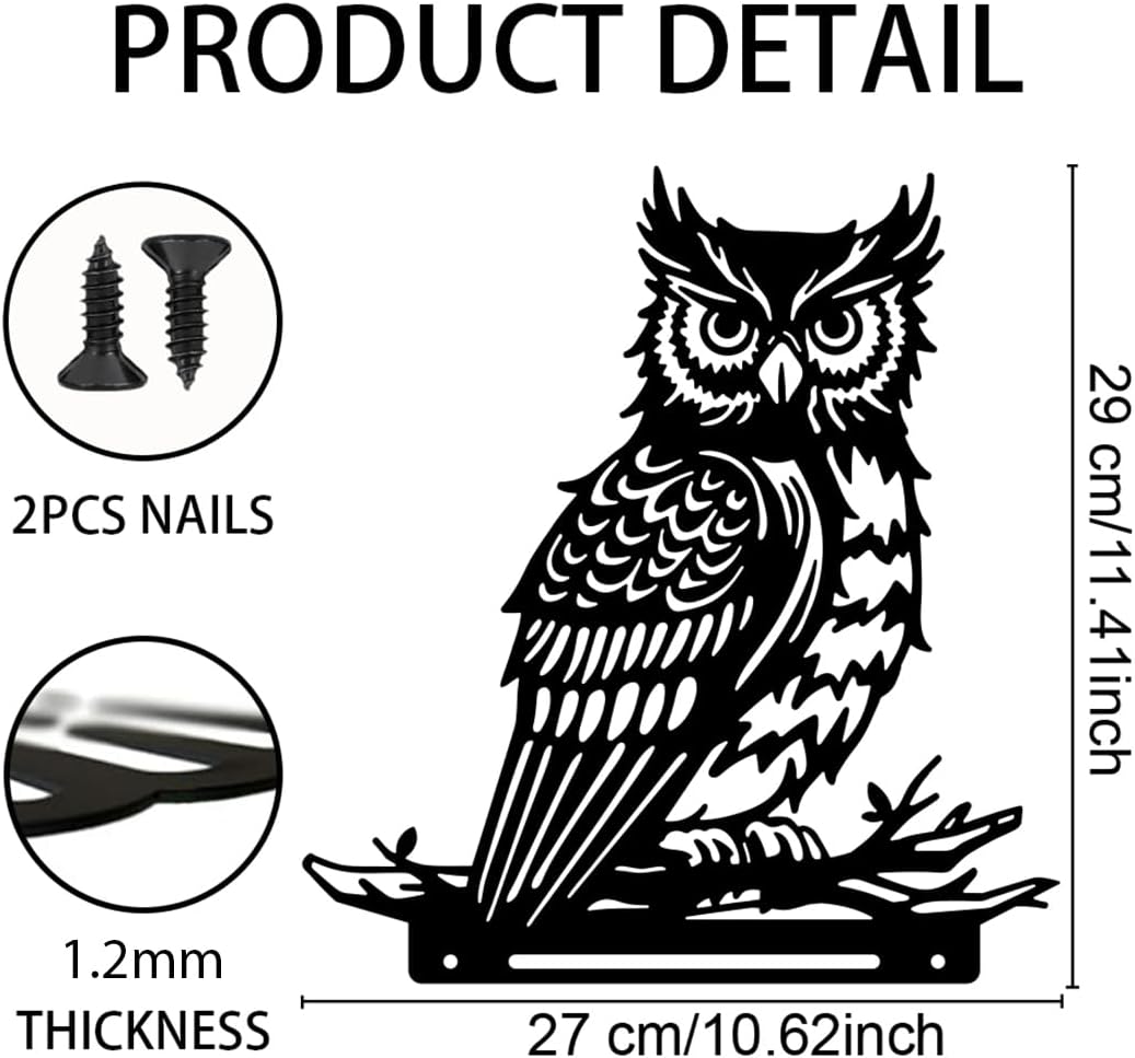 WADORN Owl Metal Garden Yard Art Decor, Bird on Branch Iron Decorative Garden Stakes Wild Animal Black Silhouette Outdoor Fence Decor for Tree Wall Ornaments Yard Art Outdoor Decor Garden Decor