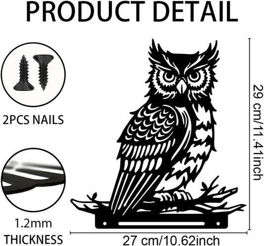 WADORN Owl Metal Garden Yard Art Decor, Bird on Branch Iron Decorative Garden Stakes Wild Animal Black Silhouette Outdoor Fence Decor for Tree Wall Ornaments Yard Art Outdoor Decor Garden Decor