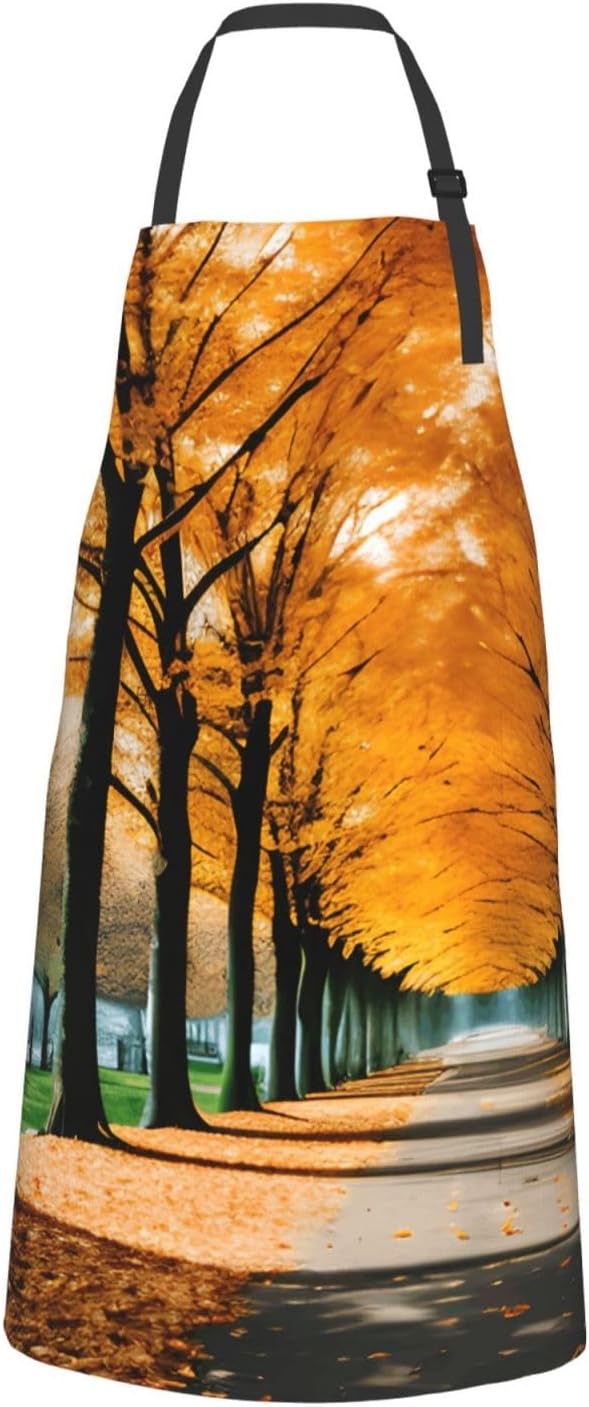 YANYU Autumn leaves Print 28x33 In Kitchen Apron Stylish Chef Apron with Pockets for Cooking Baking Painting