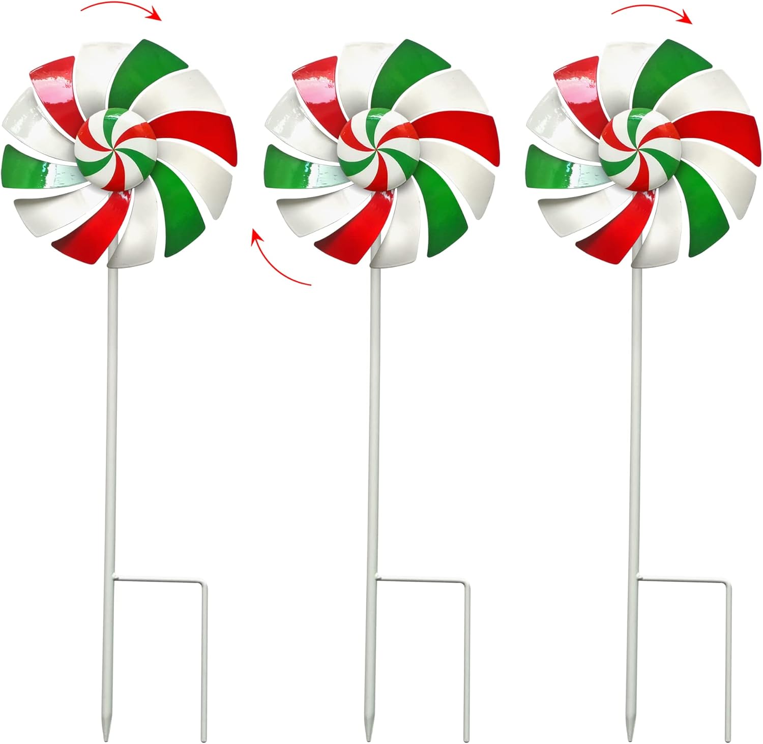 3 Pack Outdoor Metal Lollipop Wind Spinners Yard & Patio Christmas Dec
