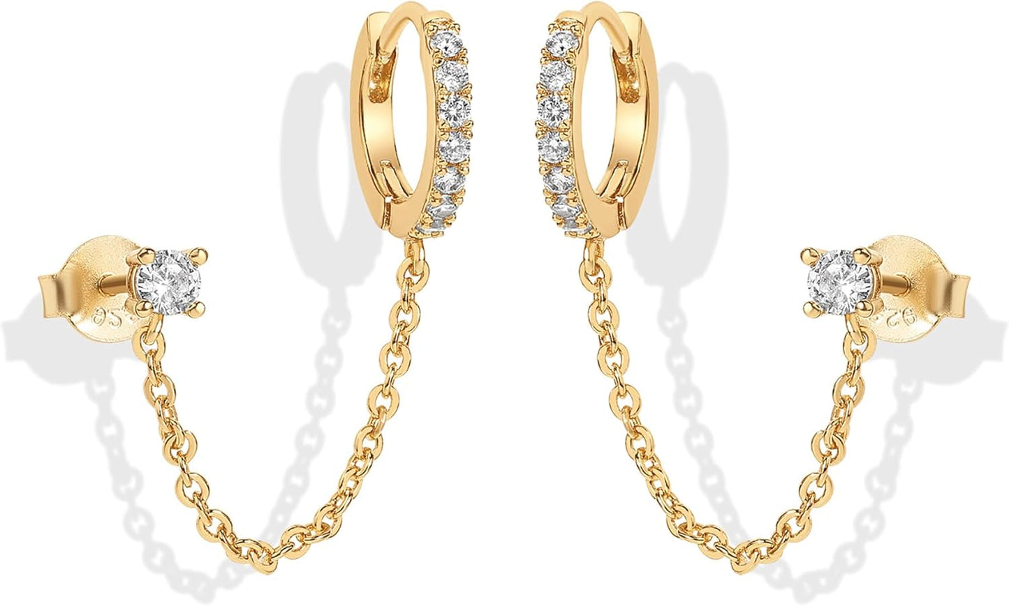 PAVOI 14K Gold Chain Earrings for Women | Double Piercing Dangle Chain