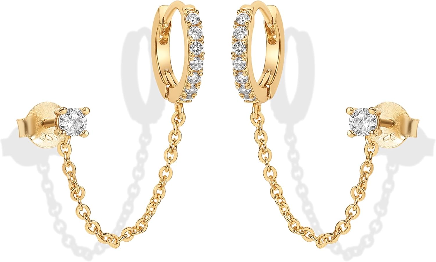 PAVOI 14K Gold Chain Earrings for Women | Double Piercing Dangle Chain