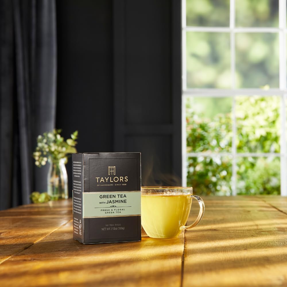 Taylors of Harrogate Green Tea with Jasmine, Pillow Tea Bags, 50 Count (Pack of 1), Delicate, Floral and Sweet, Caffeinated, Enjoy Hot or Iced, 50 Teabags