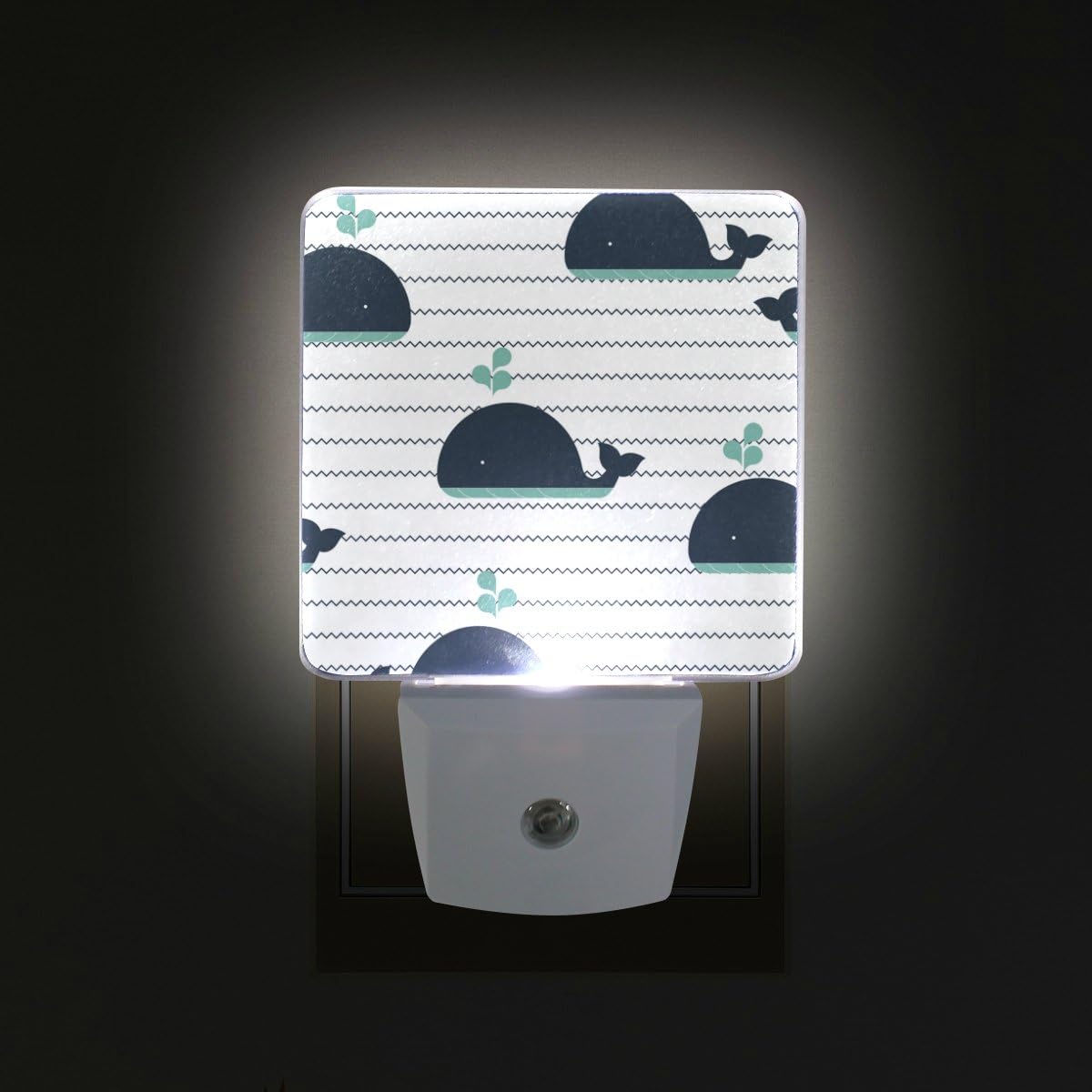 Plug-in Night Light Waves and Whale Printed LED Nightlight, Dusk-to-Da
