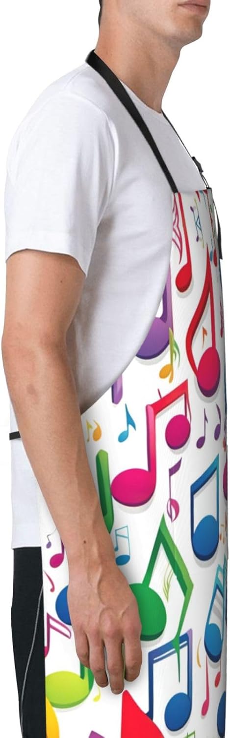 Colorful Music Notes 1 print Waterproof chef's apron with pocket apron for kitchen cooking baking barbecue and gardening