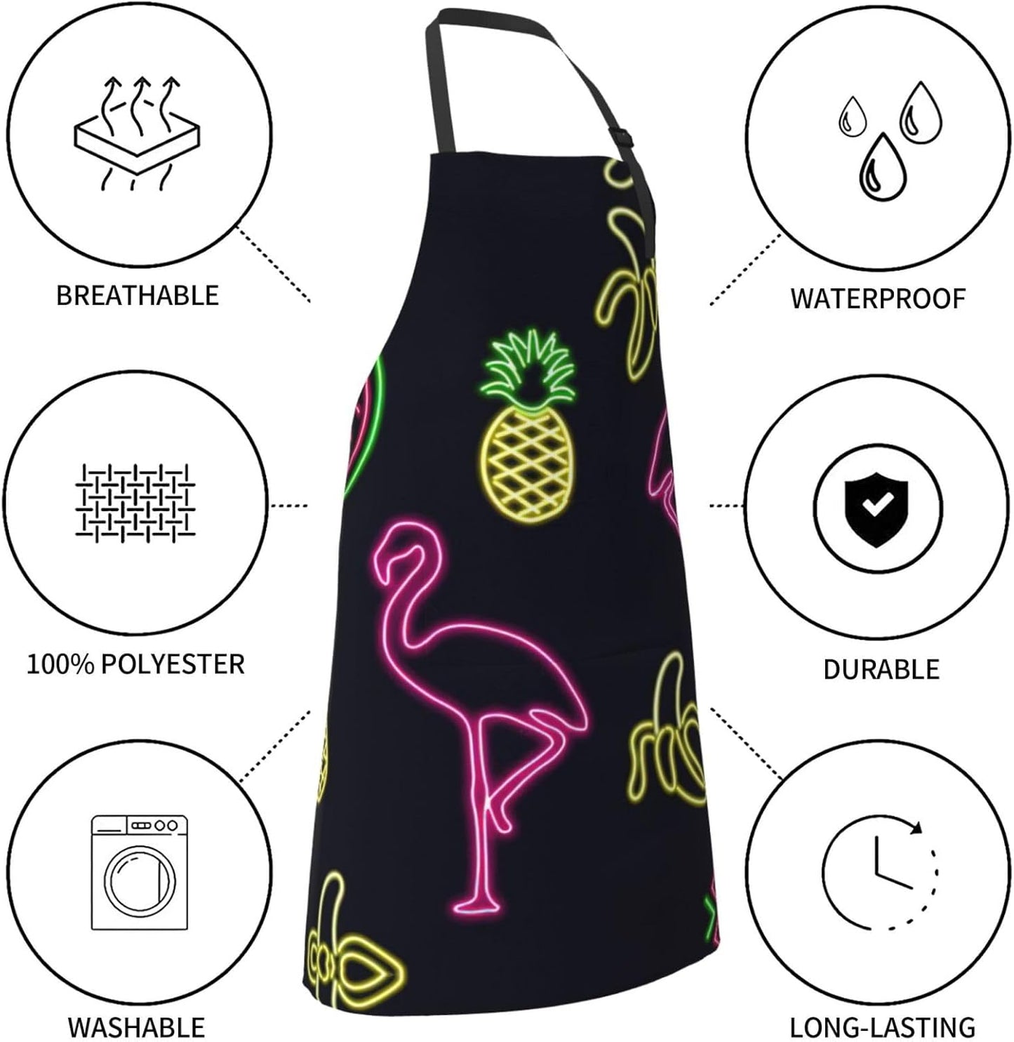 Pineapple Banana Flamingo Print 28x33 In Adult Kitchen Apron with Pockets Versatile Chef Smock for Cooking Baking