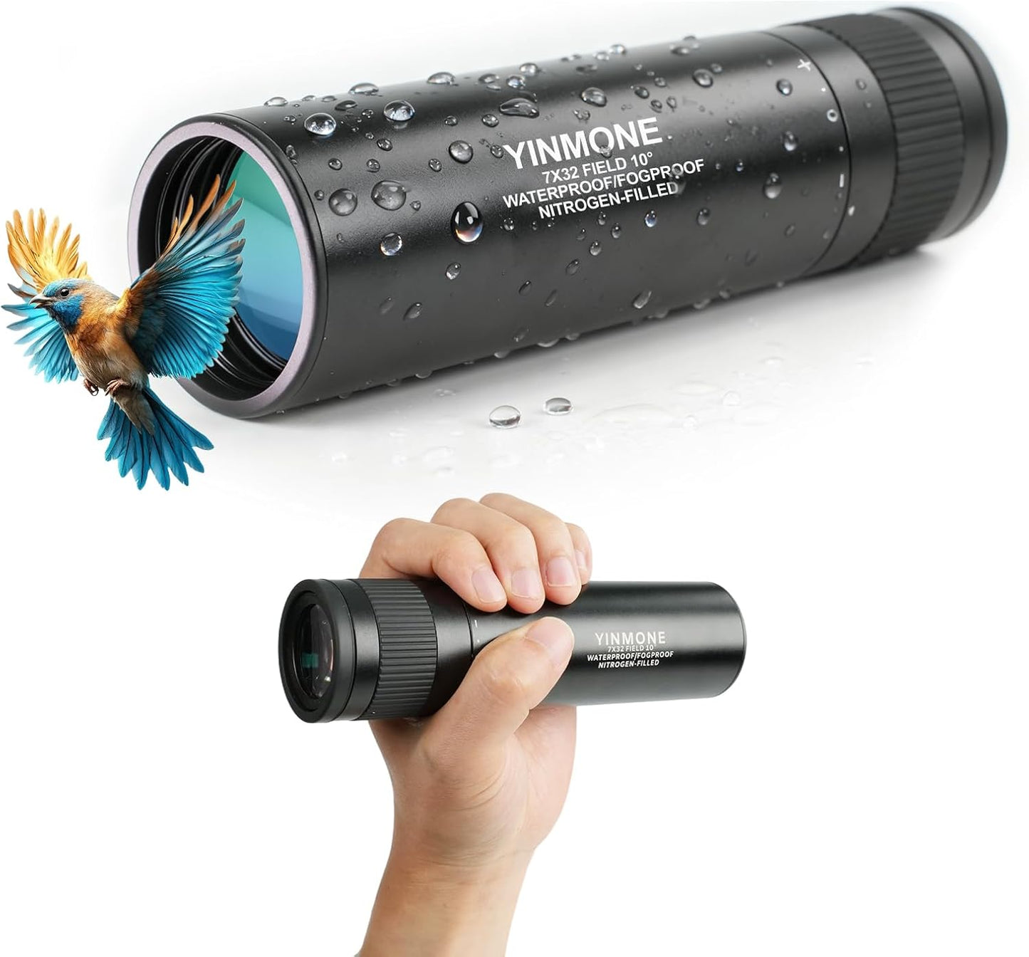 HD Small 7x32 Waterproof Monocular Handheld,with Clear Vision FMWC BAK4 Lens,Metal Body Heavy Duty Pocket Compact Monocular Telescope for Outdoor Hiking,Camping,Travel Bird Watching,Hunting,Man Gift
