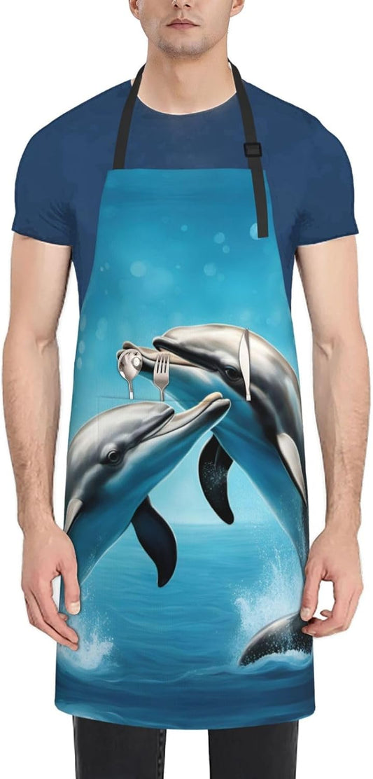 Dolphins in Love print Waterproof chef's apron with pocket apron for k