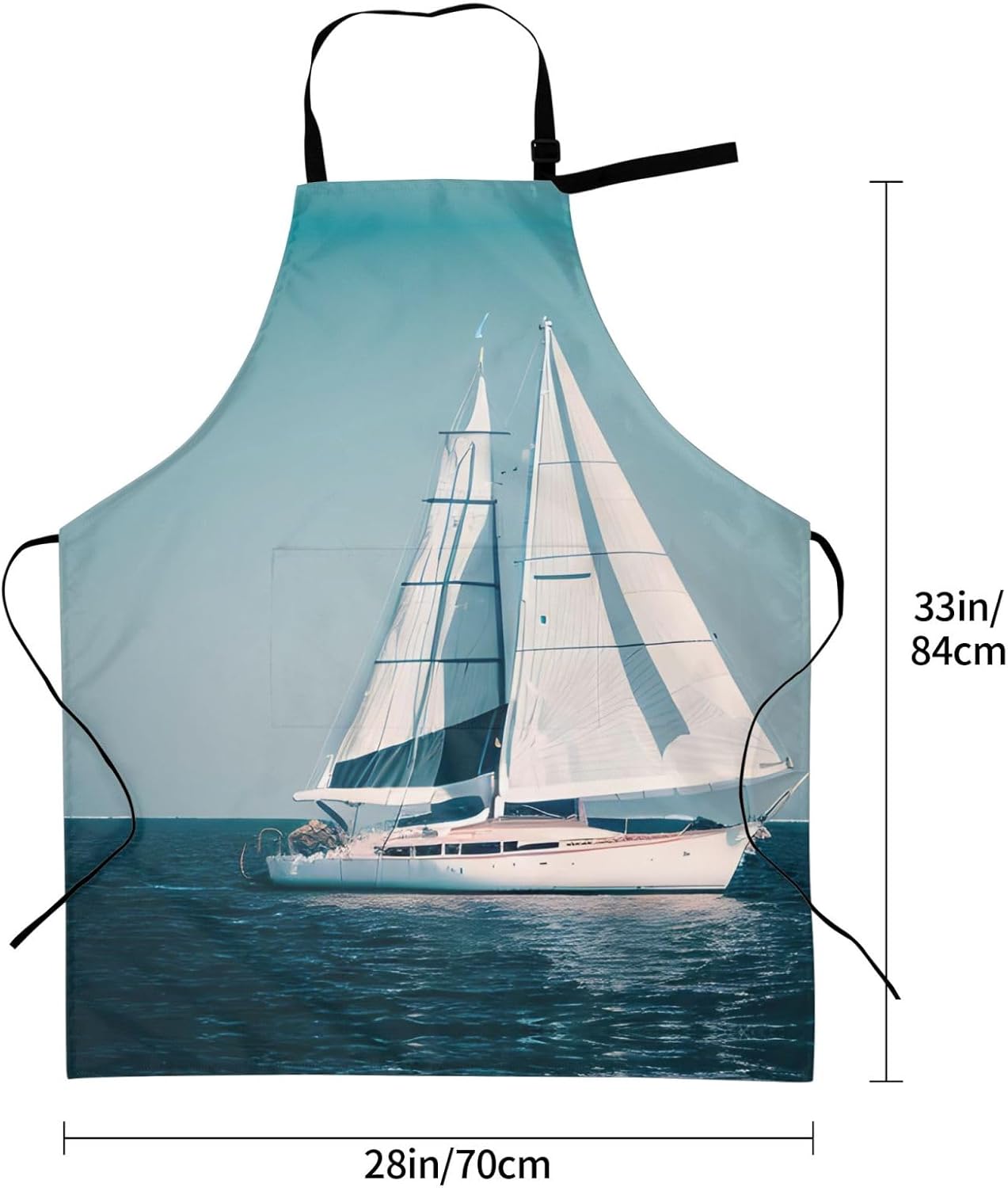 Sailboat Ship Landscape print Waterproof chef's apron with pocket apron for kitchen cooking baking barbecue and gardening