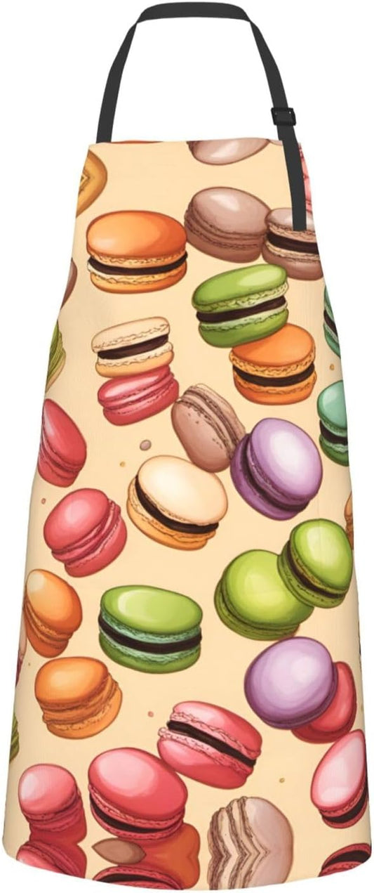 Macaron Biscuit Flavored print Waterproof chef's apron with pocket apron for kitchen cooking baking barbecue and gardening