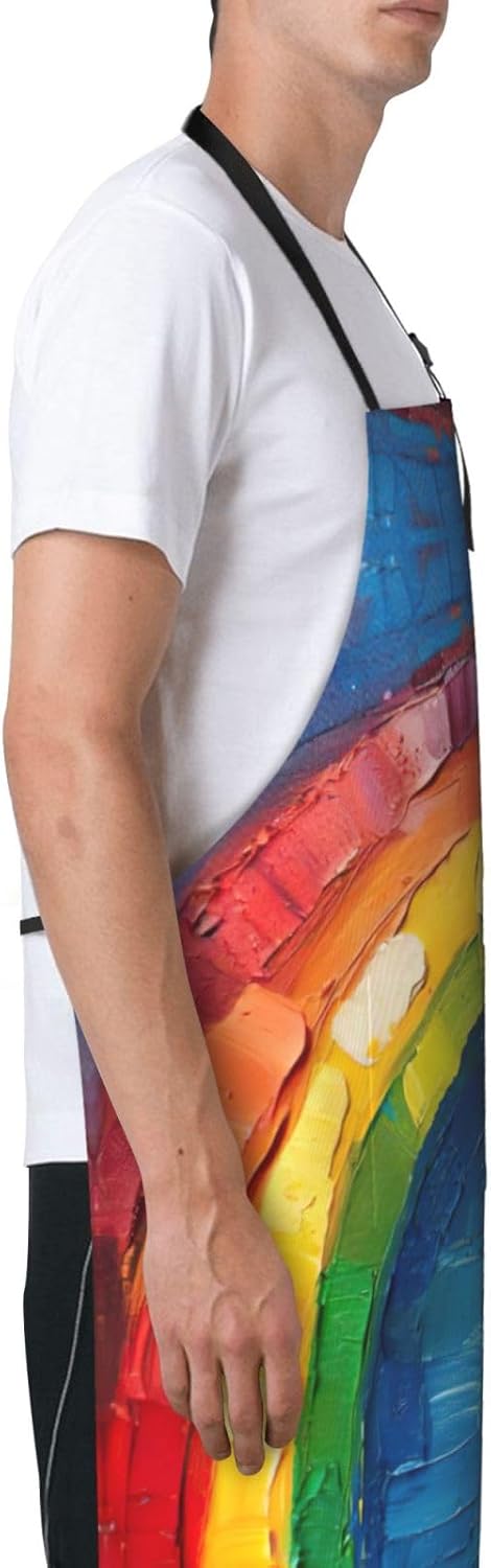Small rainbow print Waterproof chef's apron with pocket apron for kitchen cooking baking barbecue and gardening