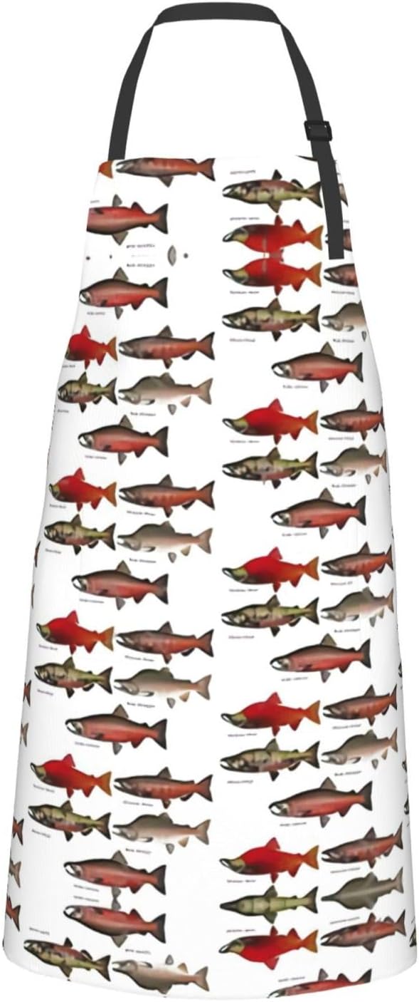 Salmon Print Laundry apron 28x33 In Waterproof Kitchen Apron with Pockets for Cooking Baking