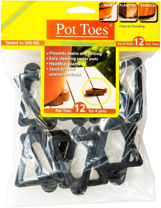 Bosmere Pot Toes, Plant Pot Risers for Indoor and Outdoor, Prevent Stains and Rotting on Wood, Cement, and Tile - Black (Pack of 12)