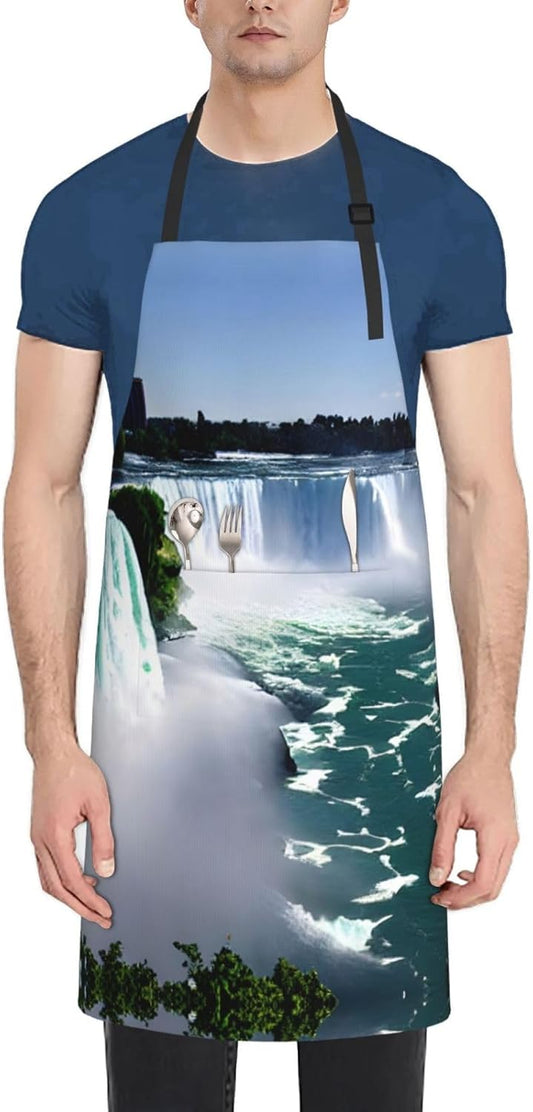 Niagara Fall print Waterproof apron with pocket adjustable cooking apron for adult kitchen bibs to bake