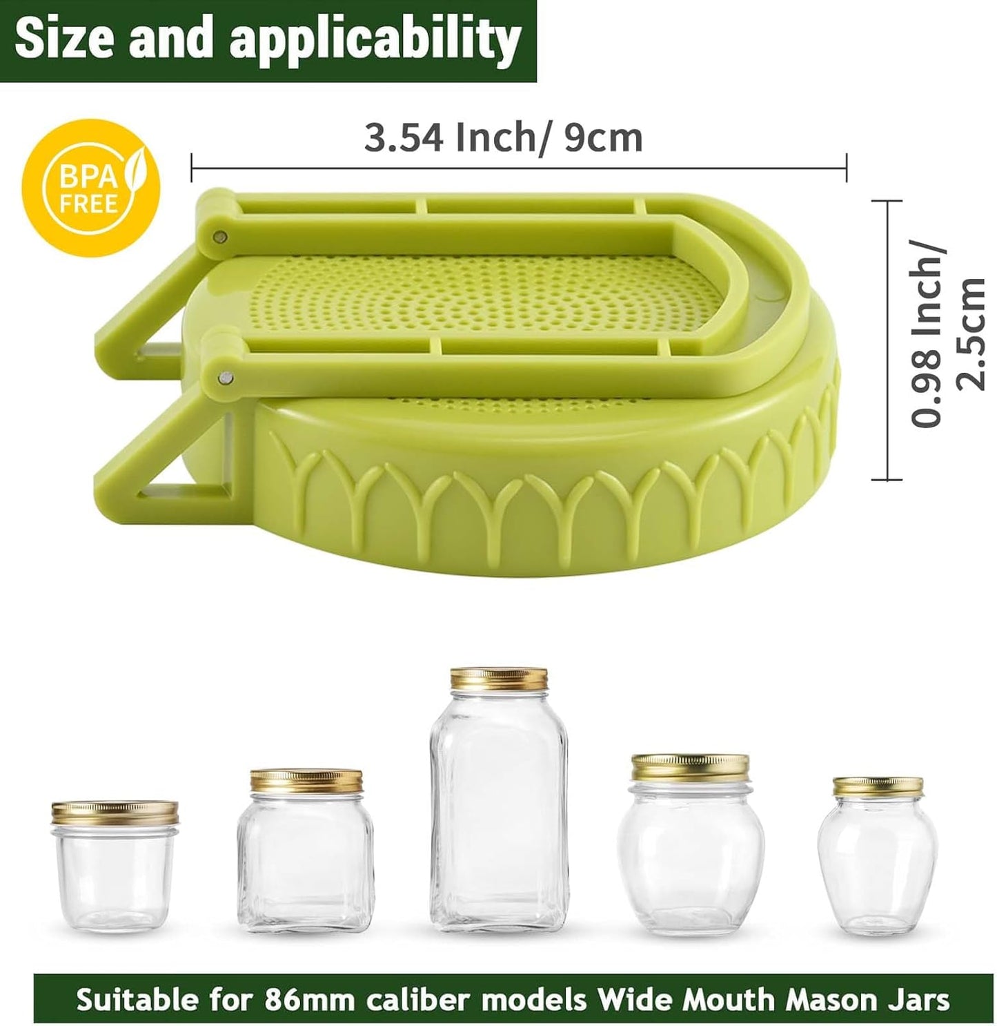Sprouting Kit for Wide Mouth Mason Jars, 2-Pack BPA-Free One-Piece Sprouting Lids with Built-In Stand, Seed Germination Jar Sprouter Lid, Fits Wide Mouth Jars (3.38"/86mm)