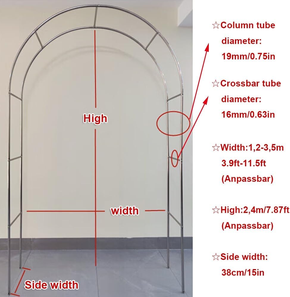 Stainless Steel Garden Arch - Heavy Duty Weatherproof Trellis for Climbing Plants, Roses & Vegetables - 230/240 cm Indoor/Outdoor Support Archway Decor (Size: 1.5 * 2)