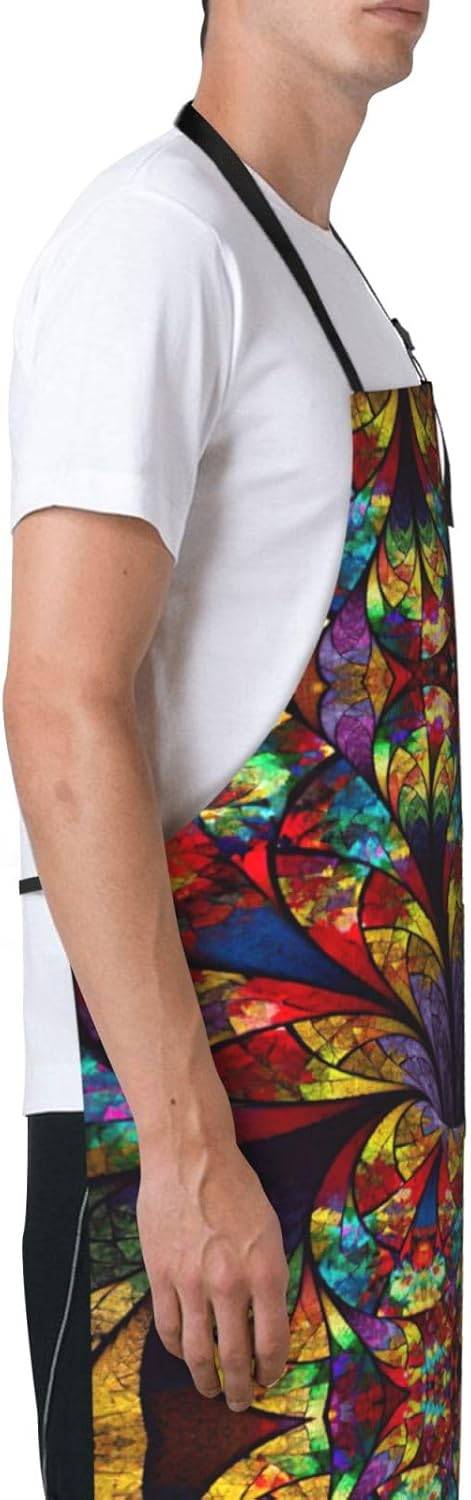 flower stained glass Print Laundry apron 28x33 In Waterproof Kitchen Apron with Pockets for Cooking Baking