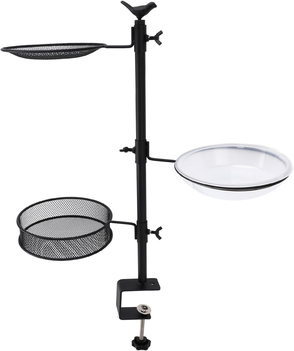 ZJchao Deck Bird Feeder Railing Mount Three Trays Bath Fence Outdoor B