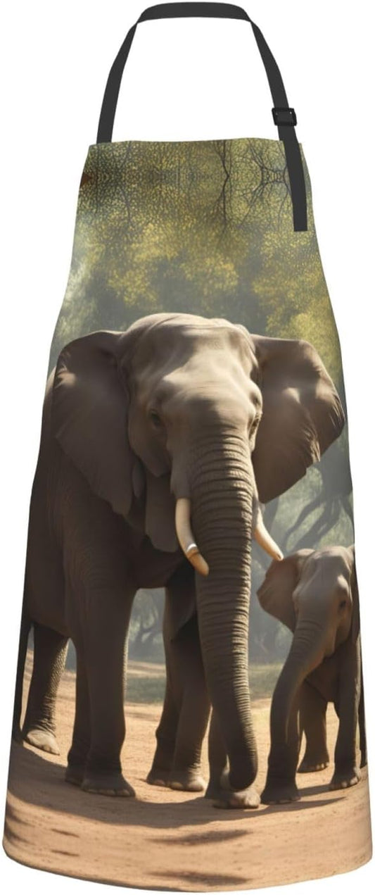 Elephant print Waterproof chef's apron with pocket apron for kitchen cooking baking barbecue and gardening