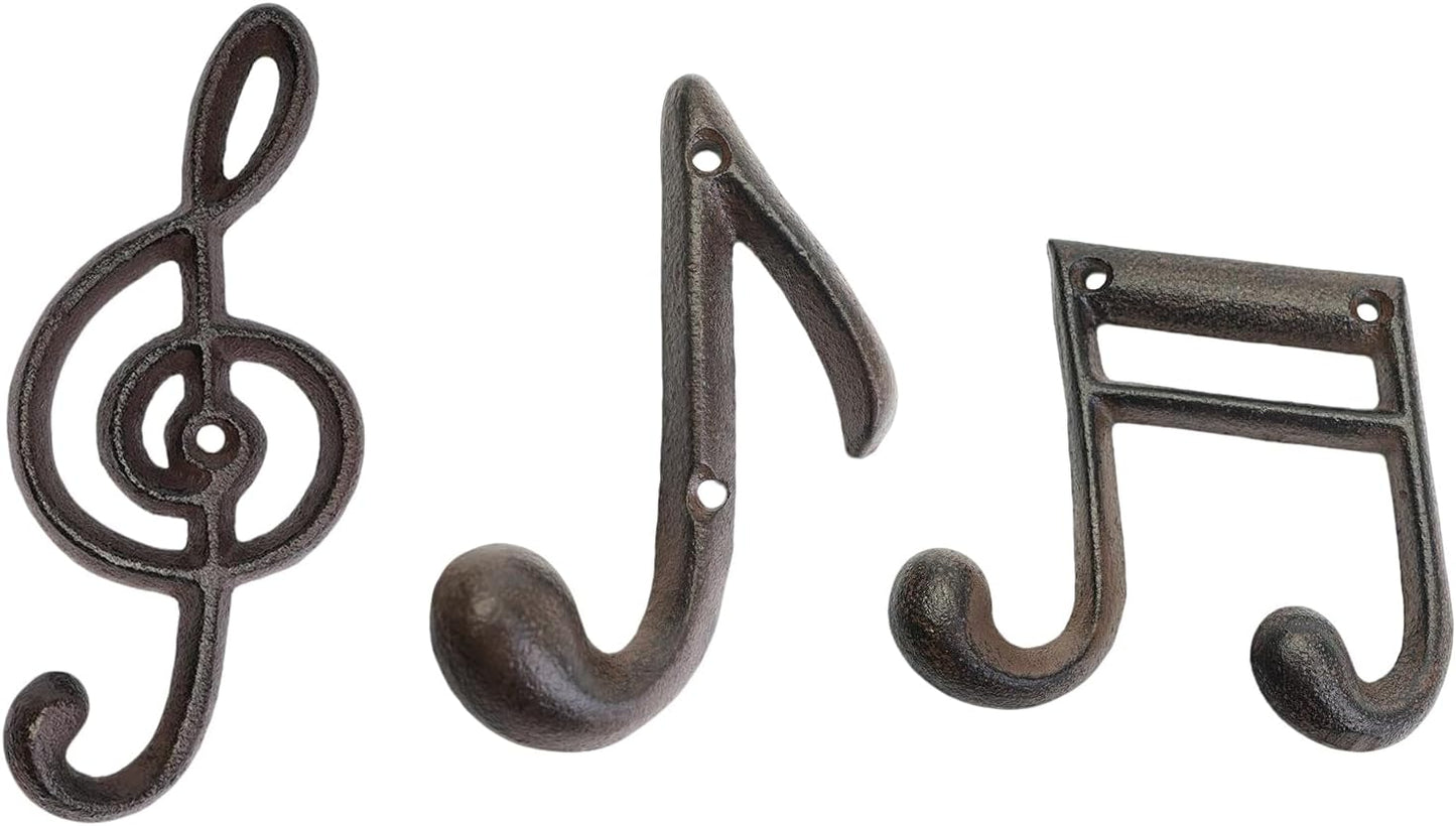 3Pcs Music Note Wall Hooks, Decorative Cast Iron Hooks, for Hanging Co