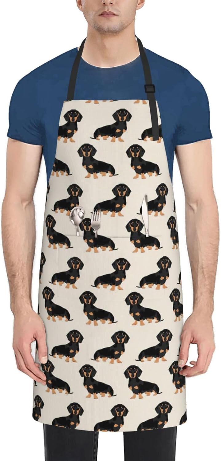 Dachshund Dog print Waterproof apron with pocket adjustable cooking ap