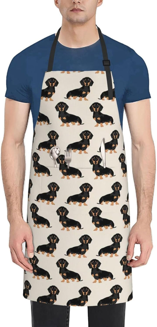 Dachshund Dog print Waterproof apron with pocket adjustable cooking ap