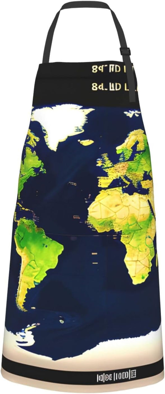 World Map print Waterproof apron with pocket adjustable cooking apron for adult kitchen bibs to bake