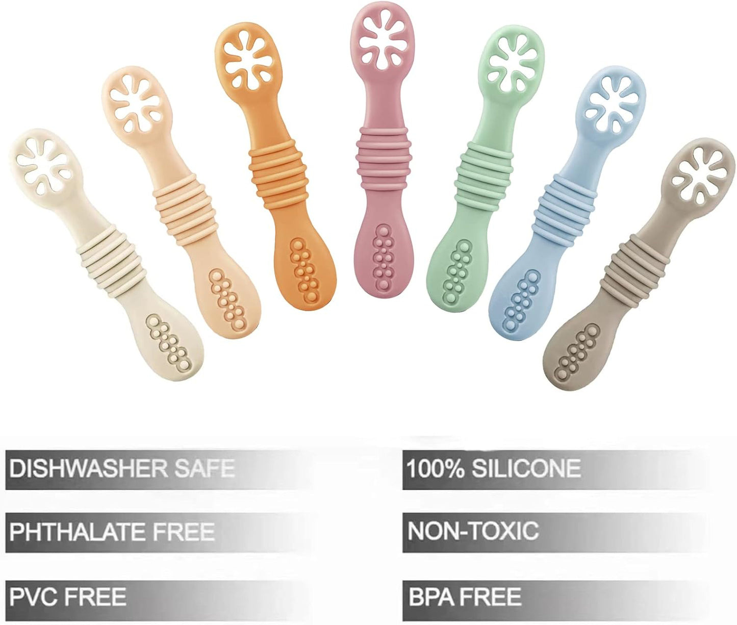 PandaEar 7 Pack Silicone Baby Feeding Spoon | Baby Led Weaning Supplies | Toddler Infant Feeding Spoon First Stage