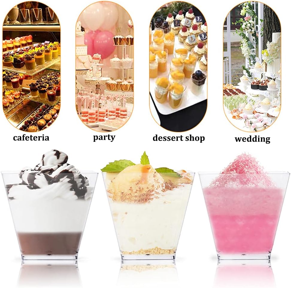 50Pcs Square Mini Plastic Dessert Cups,3.5Oz Clear Plastic Parfait Appetizer Cup for Desserts,Appetizers,Ice Cream