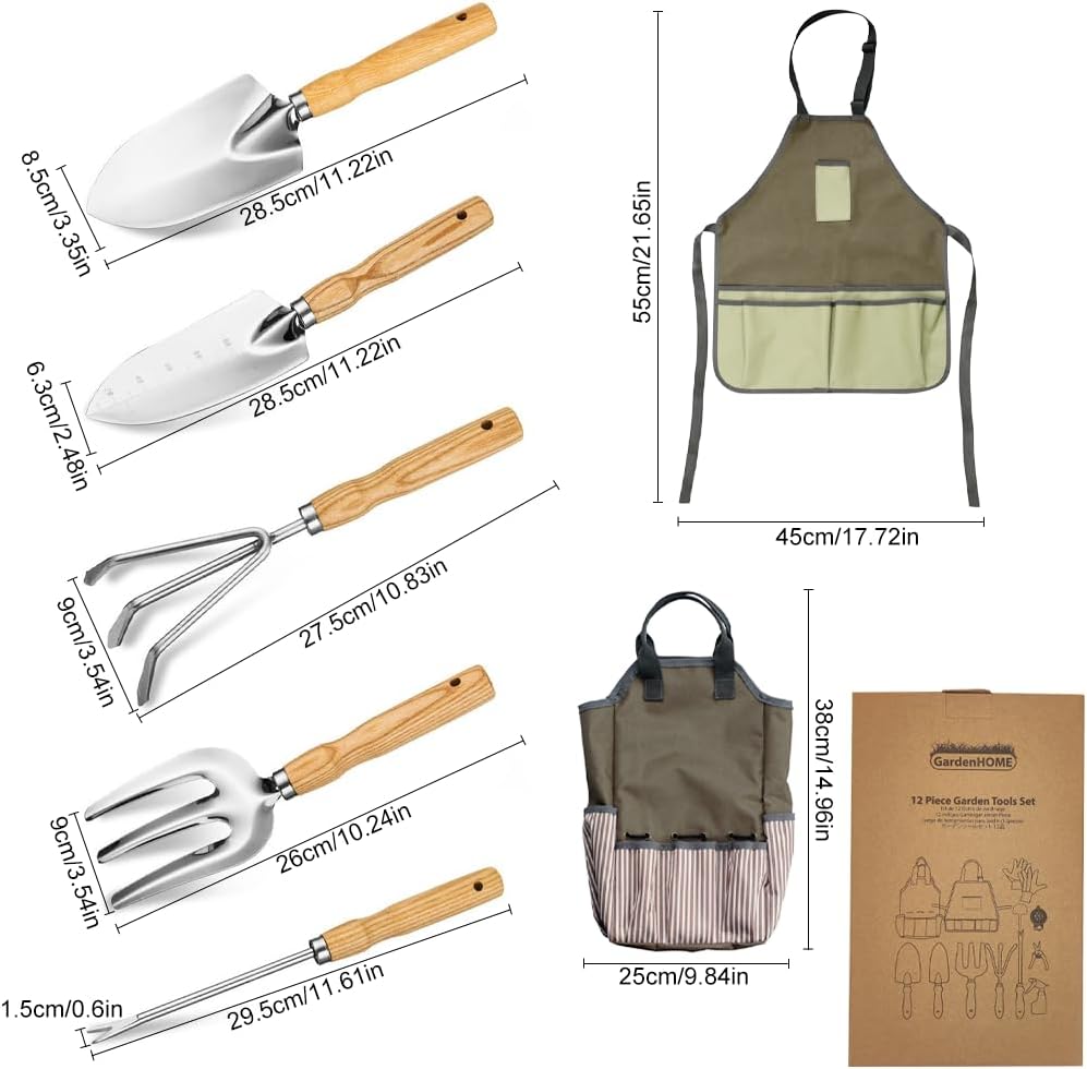 12-Piece Heavy Duty Stainless Steel Gardening Tools Kit with Storage O