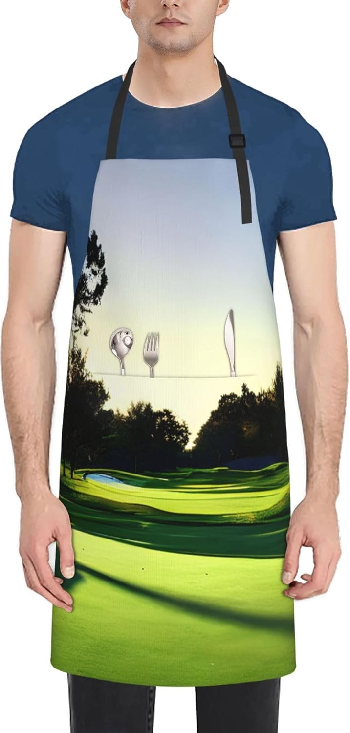 YANYU Golf Course Print 28x33 In Kitchen Apron Stylish Chef Apron with