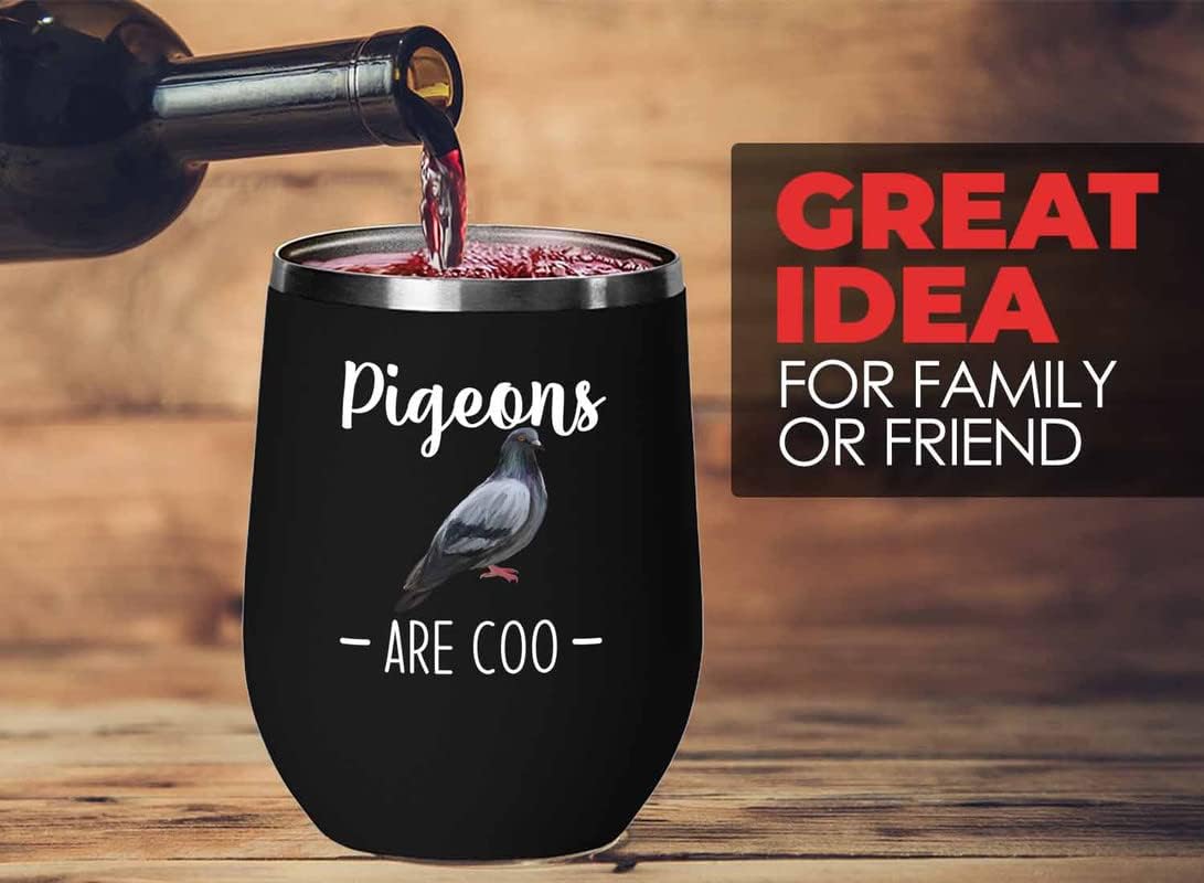Bird Lover Black Edition Wine Tumbler 12oz - Pgeons are coo - Hummingb