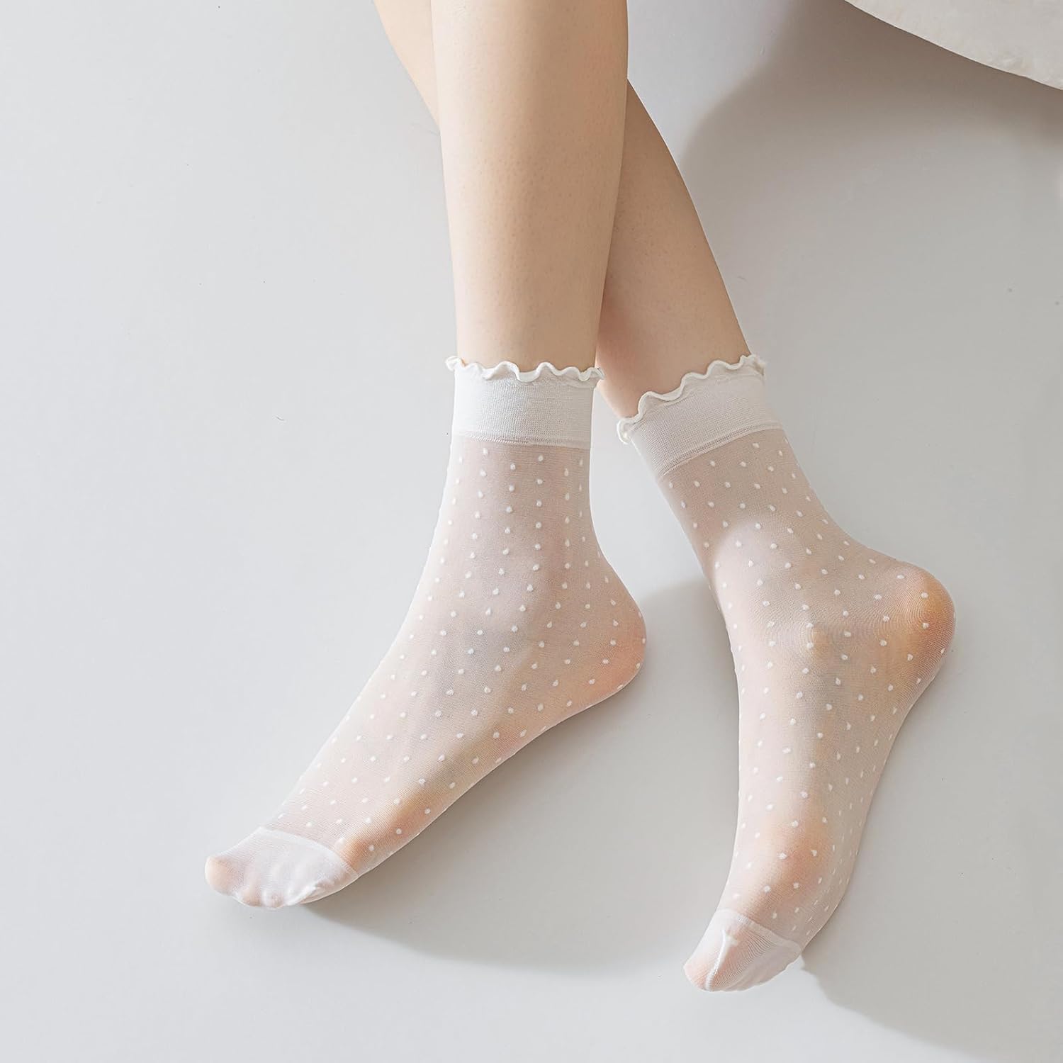 Mcool Mary 12 Pairs Women's Sheer Ruffle Socks Nude Stocking Summer Ul