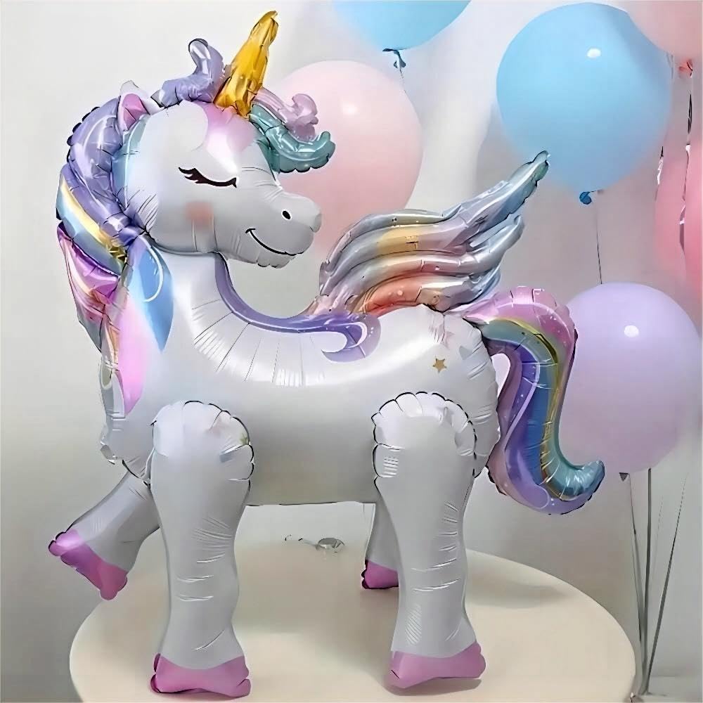 5 Pcs Self Standing Unicorn Balloons - 3D Rainbow and Star Foil Balloons for Birthday Party Decorations and Supplies