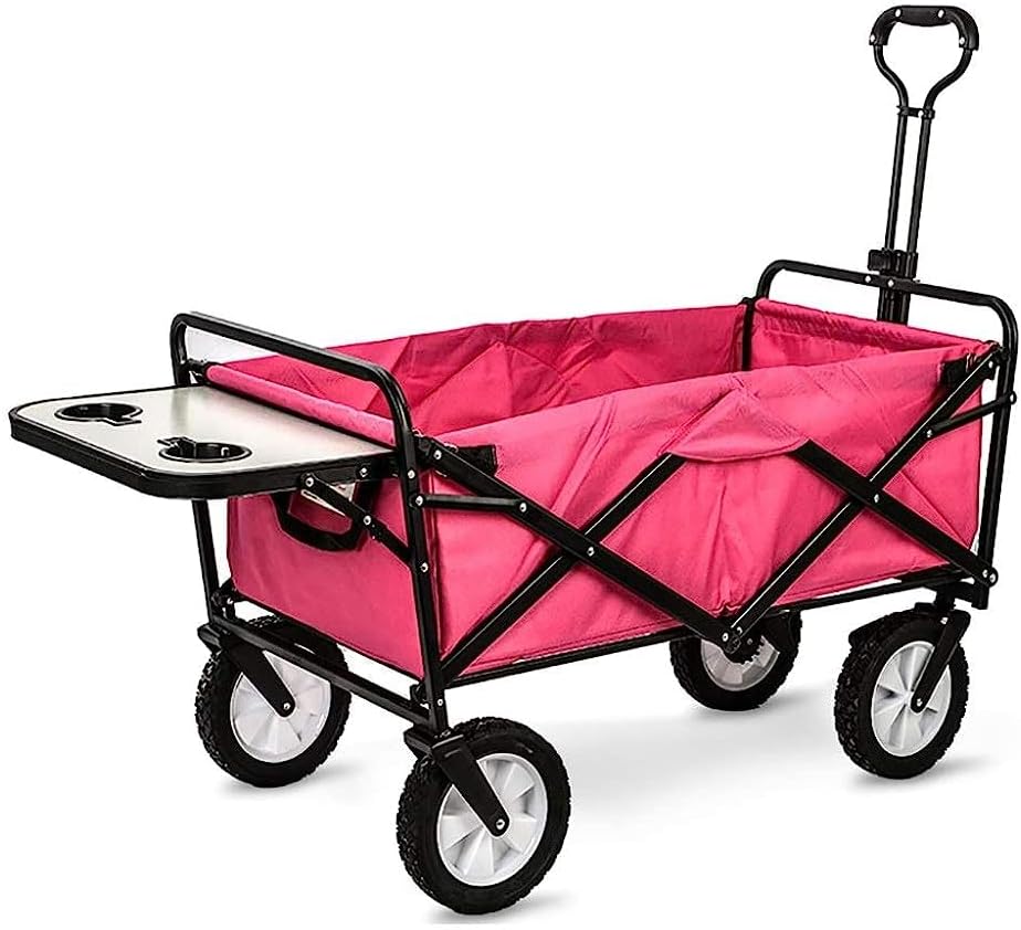 Handcart, Folding Garden Trolley Cart Heavy Duty Wagon for Outdoor Camping Picnic Fishing Multi-Function Shopping Cart with Table Board, Load:80Kg/Army Green