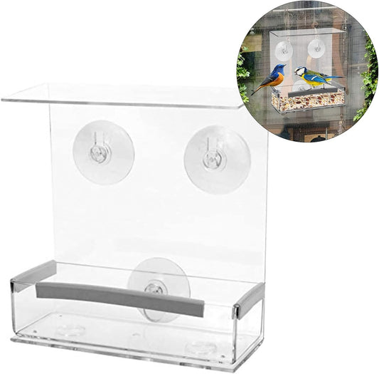Pet Bird Food Dispenser Parrots Feeder Clear Tray Bird Food Container 