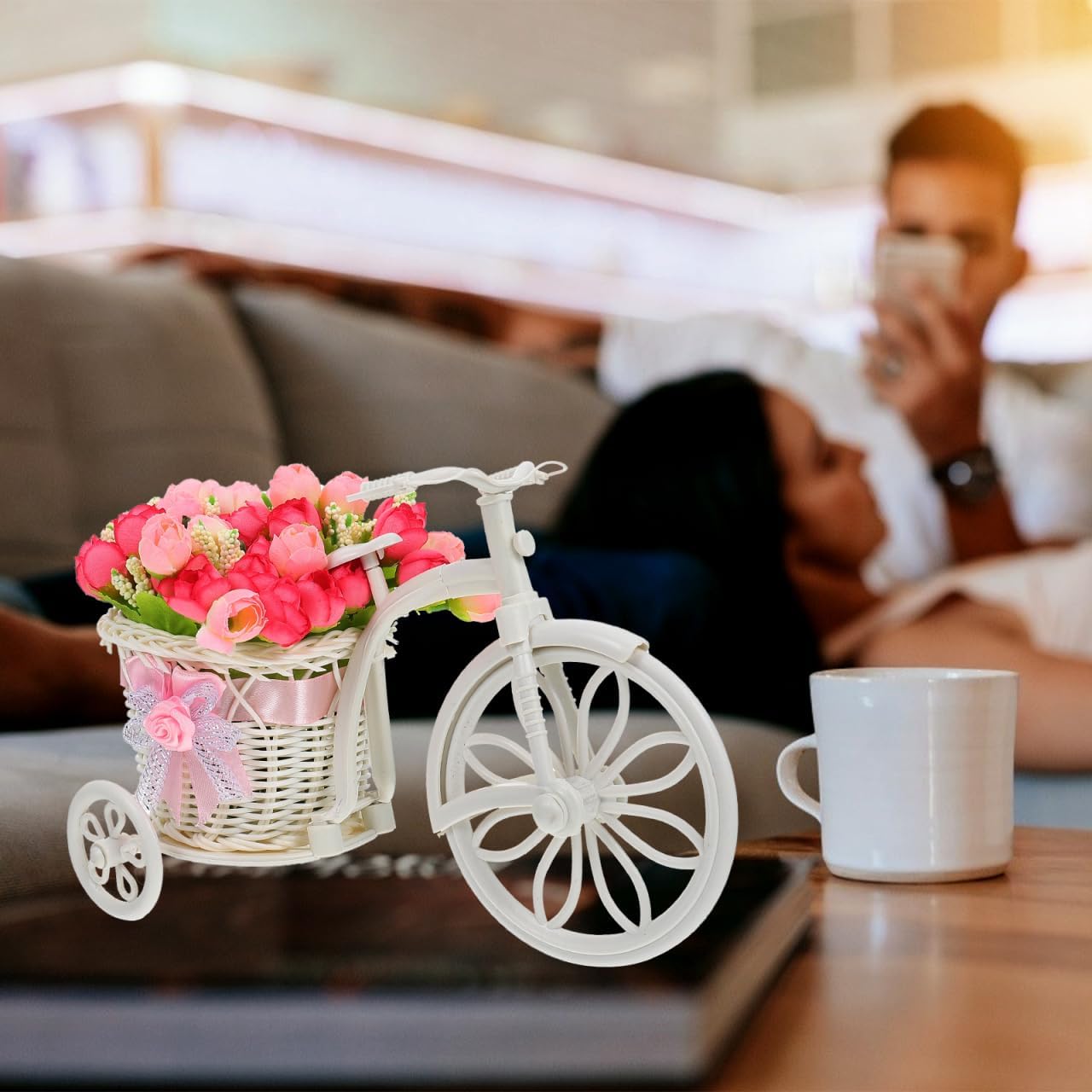 Bicycle Planter Stand 10.2 Inch Outdoor Bike Flower Holder Valentine's Day Flower Stand Decorative Plant Display for Patio Lawn Garden