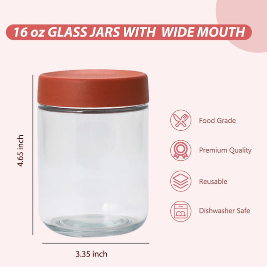 Overnight Oats Containers with Lids 16 oz Glass Jars 6 Pack Glass Mason Jars with Airtight Lids, Perfect for Oats, Yogurt, Chia Pudding