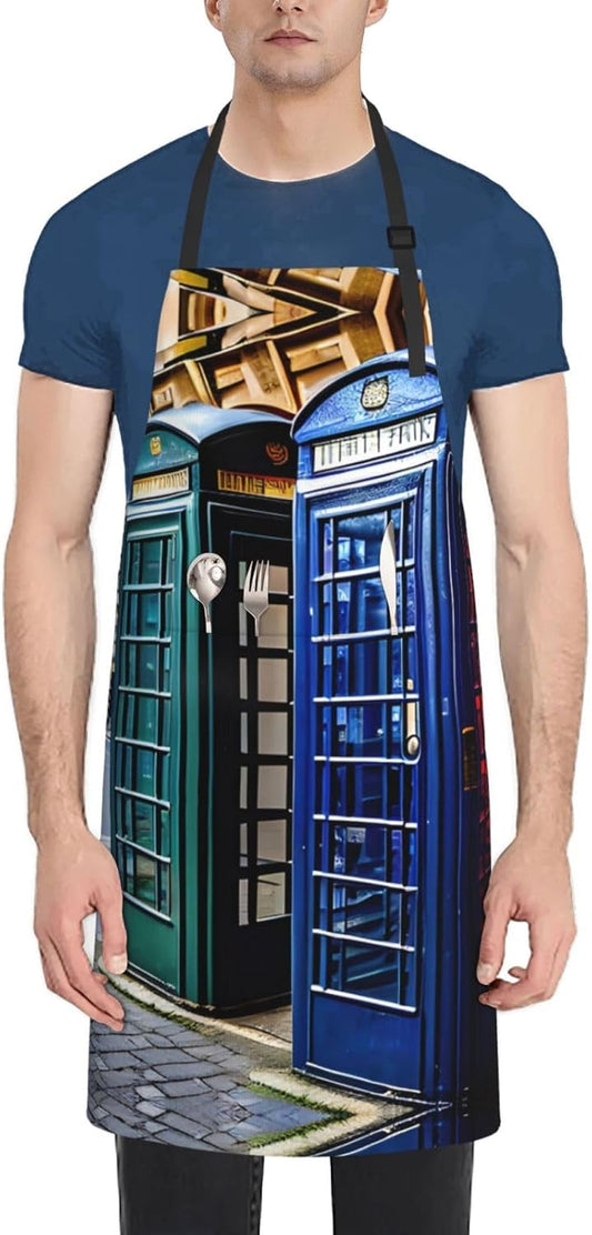 british phone booth print Waterproof chef's apron with pocket apron for kitchen cooking baking barbecue and gardening
