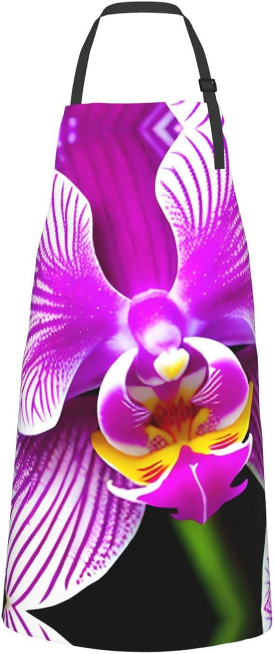 Orchid Flower print Waterproof chef's apron with pocket apron for kitchen cooking baking barbecue and gardening