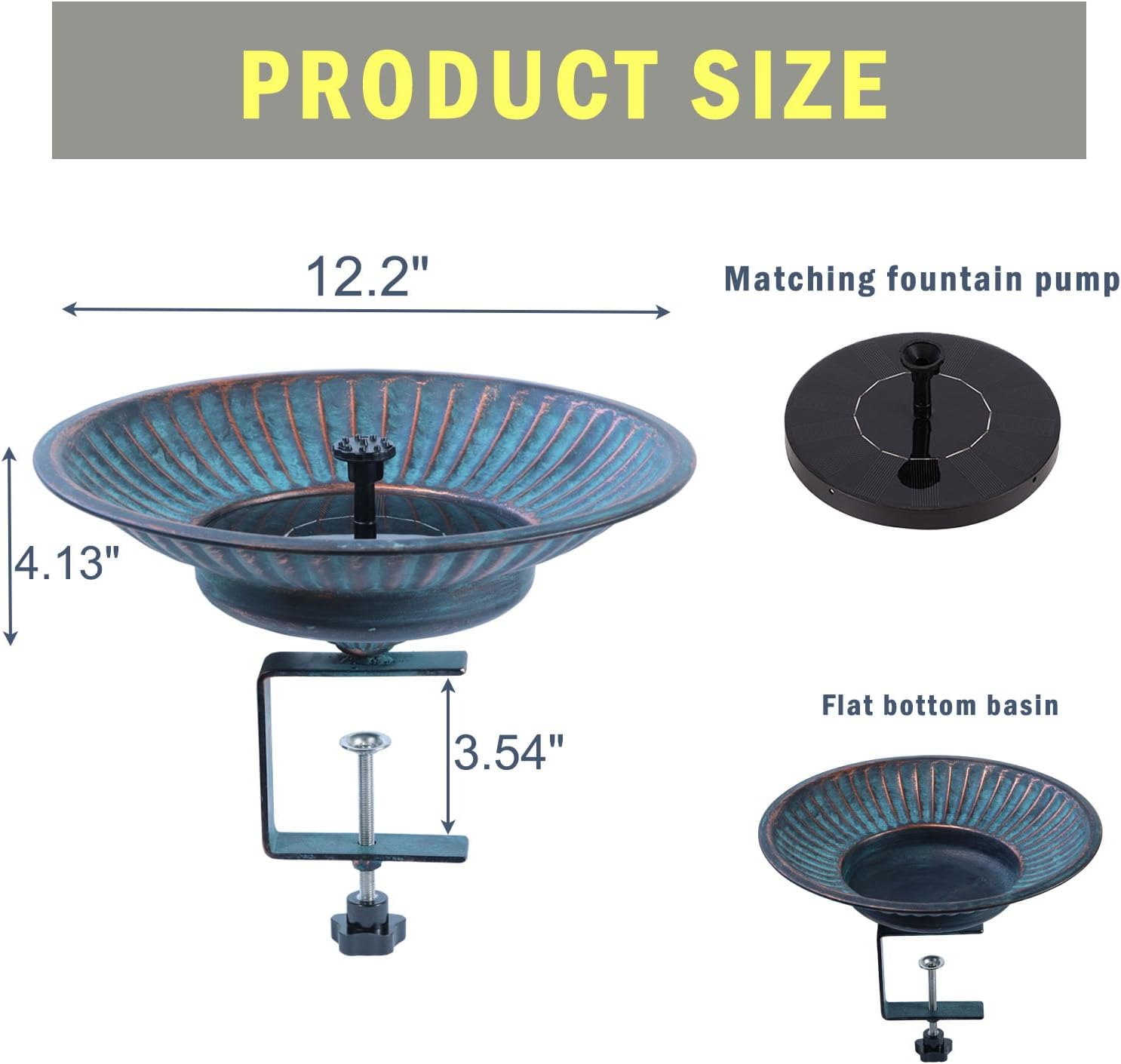 Solar Bird Bath,Deck Bird Bath with Solar Fountain,Metal Bird Bath Bub