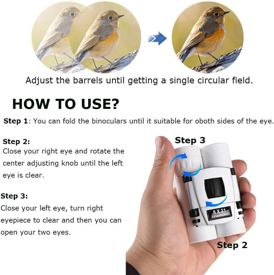 8x21 Compact Binoculars for Adults Teens, Mini Small Full Optical Binoculars for Bird Watching Opera Hiking Hunting Travel Concert (White)