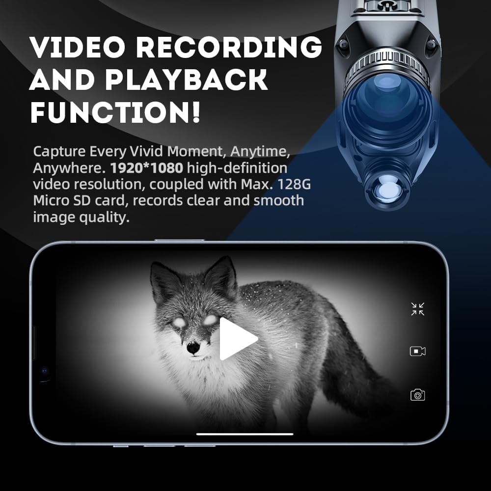 Pard Night Vision Monocular, Digital Night Vision Goggles for Wildlife Viewing, Hunting & Outdoor. IR Illuminator with 200m, 1024 * 768px, Photos and Videos Playback, WiFi. NV009