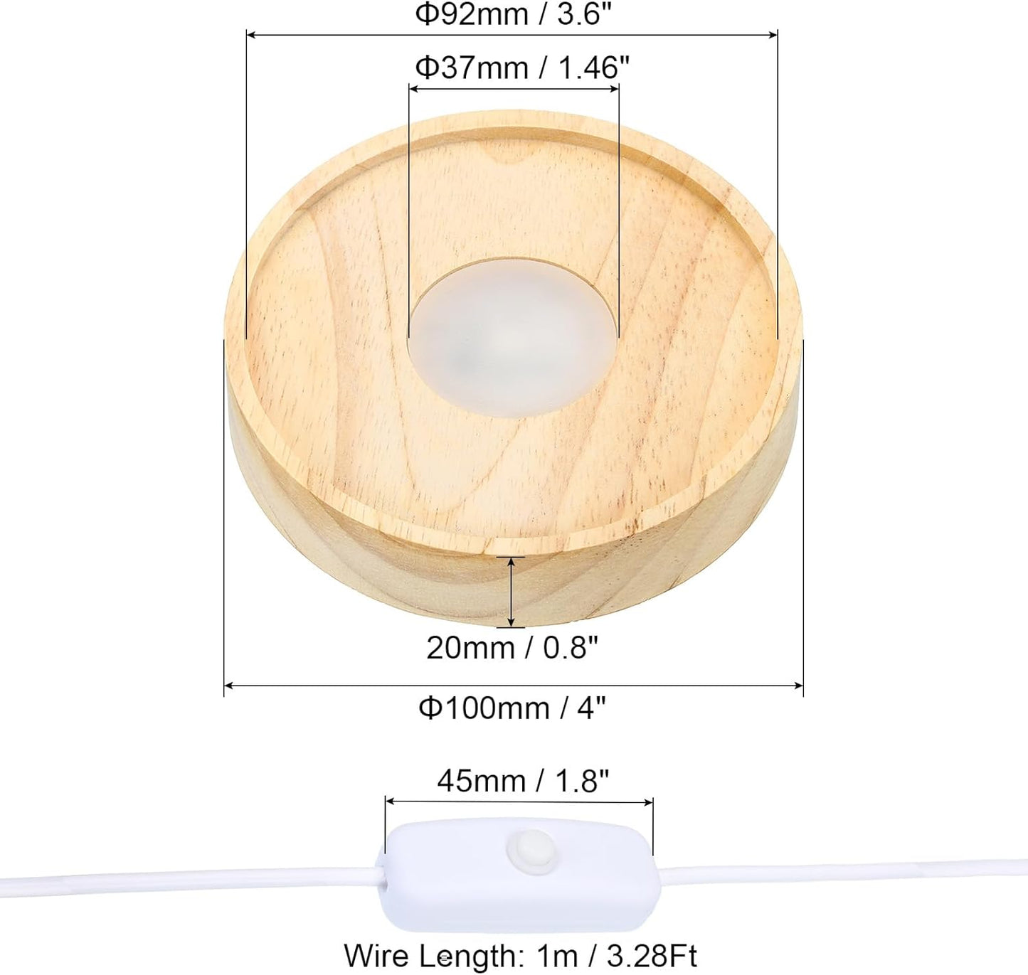 PATIKIL 4 Inch Wooden LED Light Base, Wood Light Display Base Stand Li