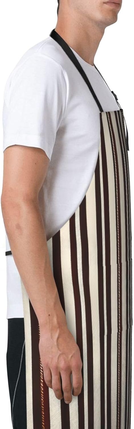 YANYU Brown Stripe Print 28x33 In Kitchen Apron Stylish Chef Apron with Pockets for Cooking Baking Painting