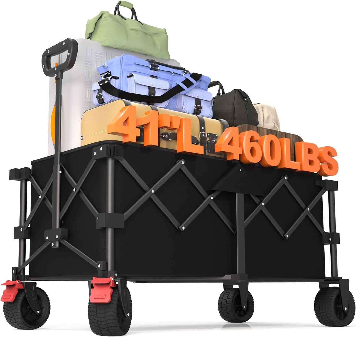 41" L Collapsible Large Wagon Cart Foldable, 460LB Weight Capacity 220